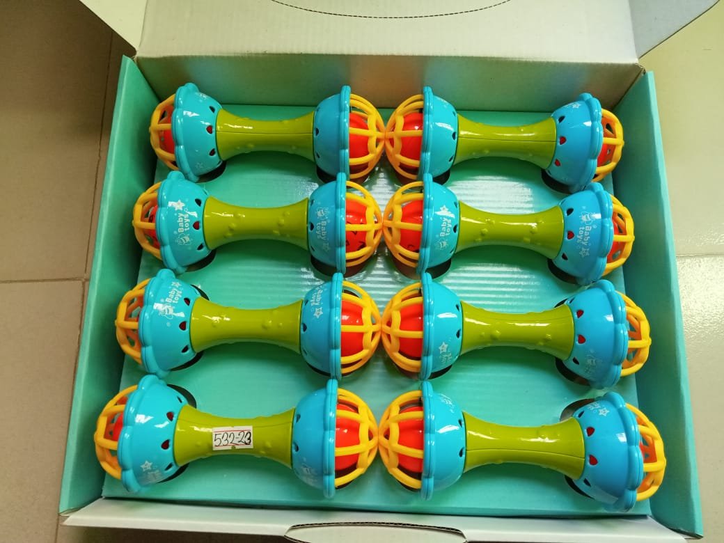 Soft Glue Dumbbell Baby Hand Teether With Jhunjhuni CN -1pcs