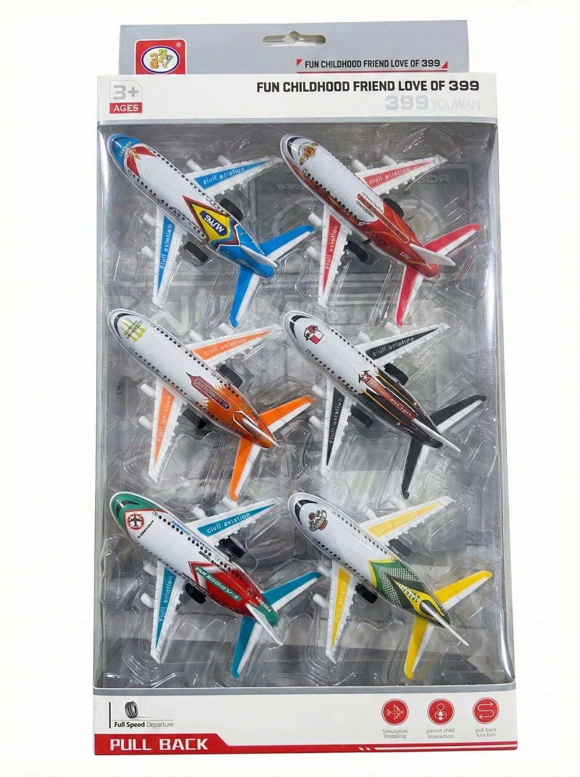 Airlines Fleet Pull-Back Toy Planes (Set of 6) – Miniature Civil Aviation Model Aircraft for Kids