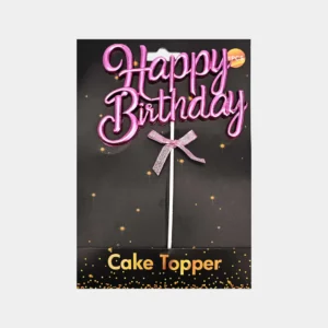 Metallic Pink “Happy Birthday” Cake Topper with Ribbon (1 Piece)