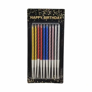 Metallic Spiral Birthday Candles with Holders (10 Pcs)