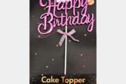 Metallic Pink “Happy Birthday” Cake Topper with Ribbon (1 Piece)